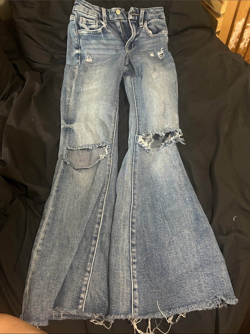 Flying Monkey Medium Blue Distressed Flare Jeans